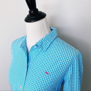 NWOT Vineyard Vines Turquoise Gingham Button Up